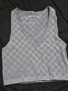 Aeropostale Gray Checkered V-Neck Crop Top